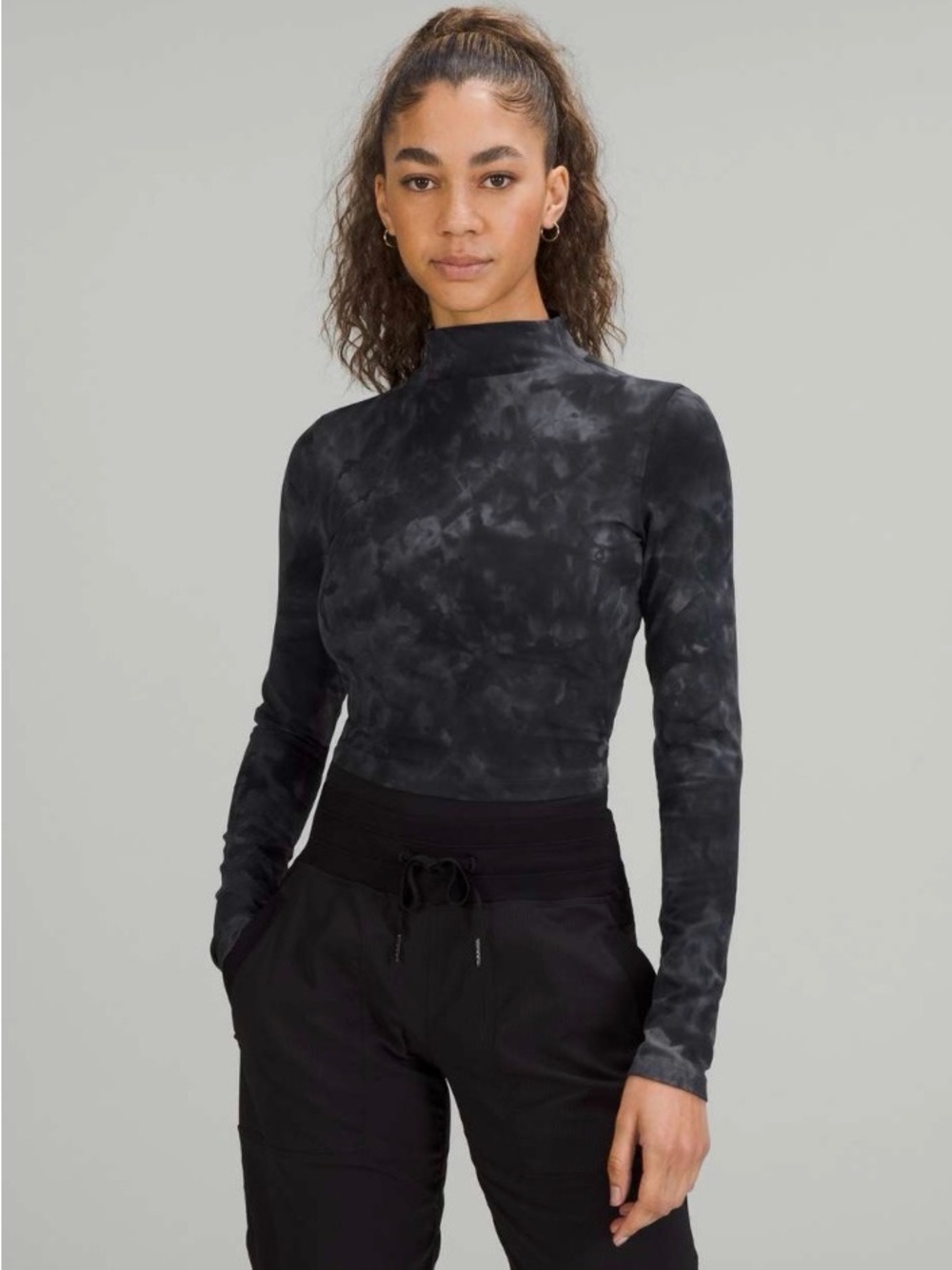 Lululemon All Aligned Mock Neck Long Sleeve Shirt in Diamond Dye Graphite Grey
